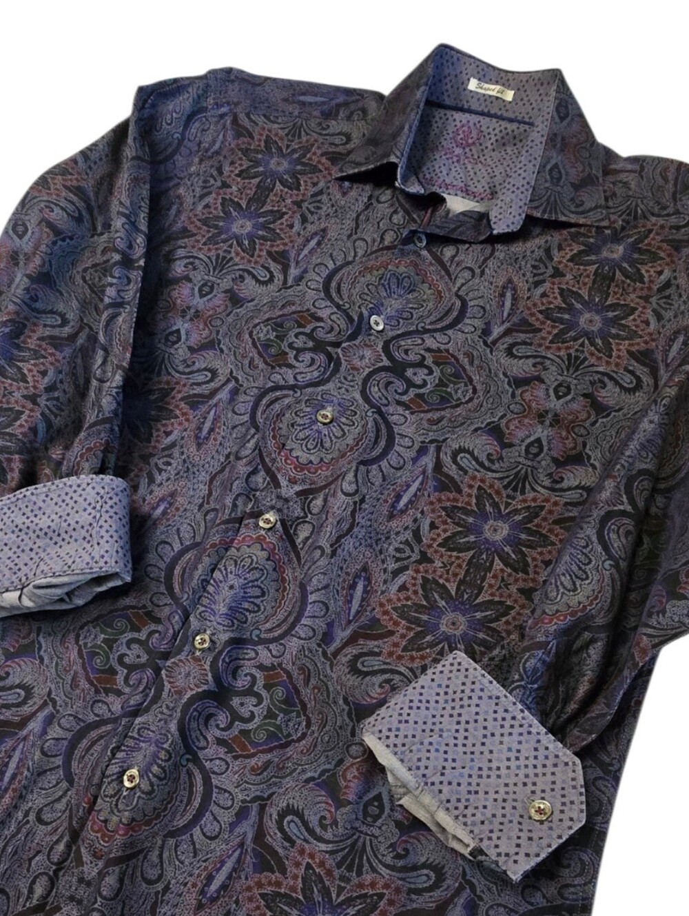 Bugatchi Paisley Print Shirt Size Large Purple